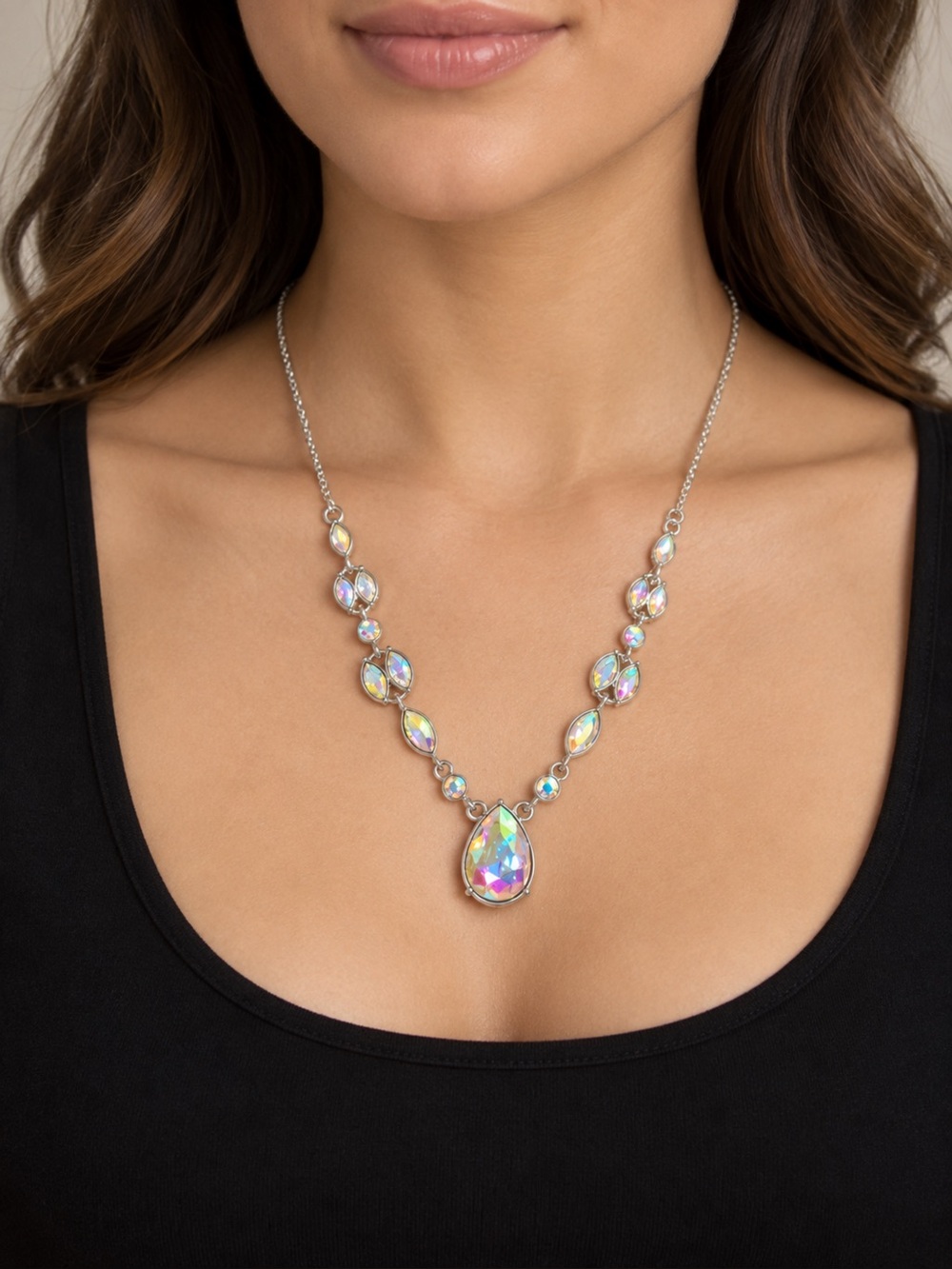Aurora Teardrop Crystal Necklace -